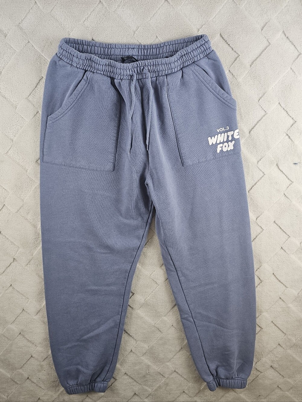 White Fox Boutique Blue Sweatpants Jogger with White Logo Womens Large